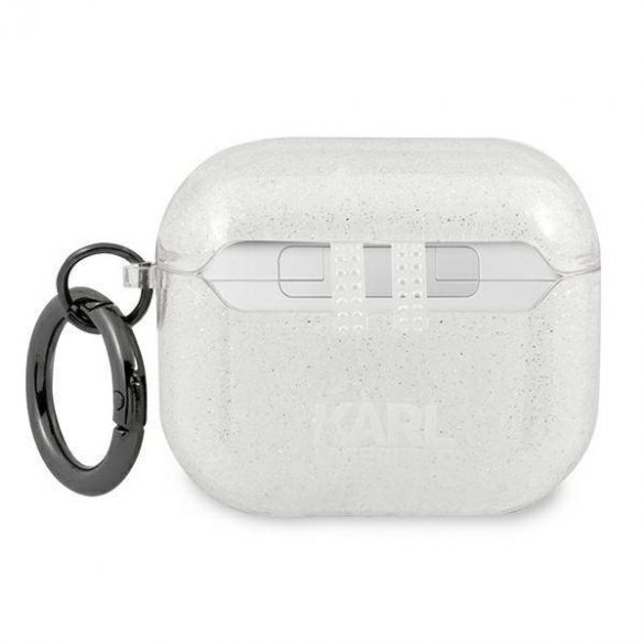 Husa Karl Lagerfeld KLA3UCHGS pentru AirPods 3, husă srebrny/argintiu, husă Choupette cu sclipici