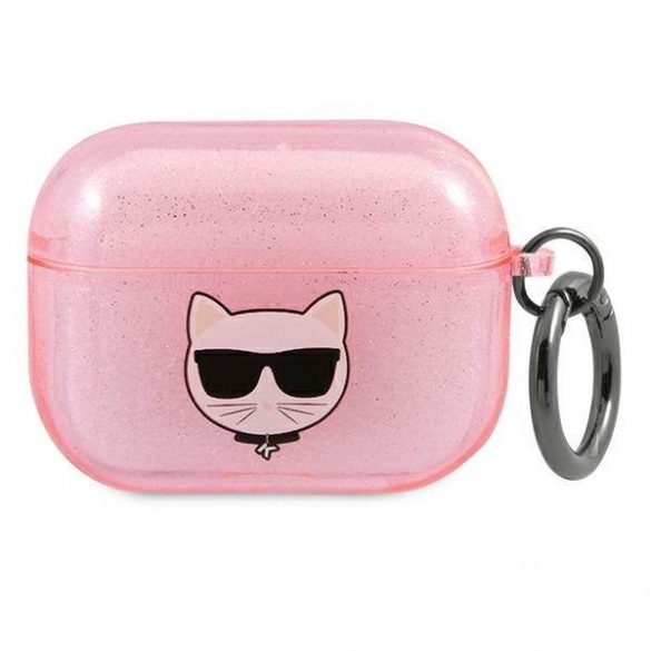 Husă Karl Lagerfeld KLA3UCHGP AirPods 3, rożowy/roz, cu sclipici Choupette