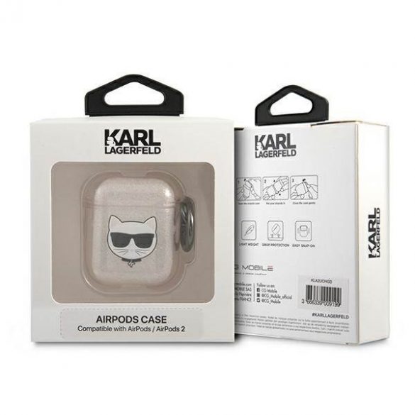 Karl Lagerfeld KLA2UCHGD AirPods 1/2 Husă gold/gold Glitter Choupette