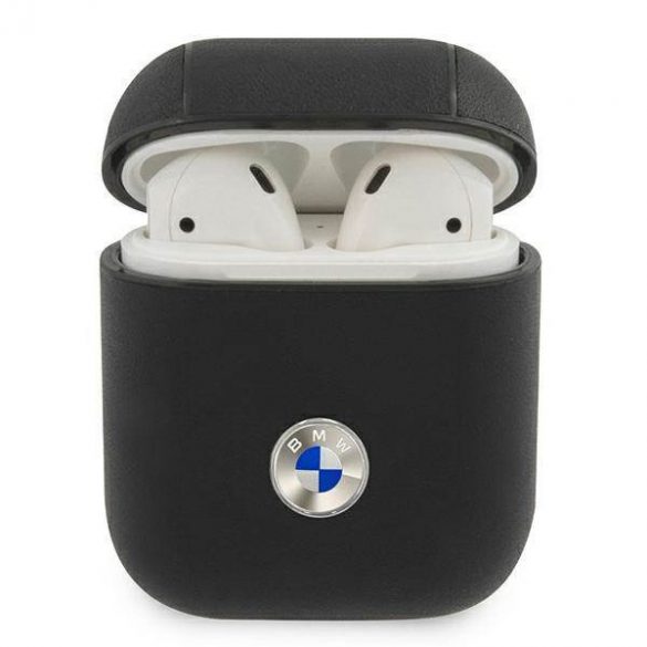 BMW BMA2SSLBK AirPods 1/2 Husă negru/negru Geniune Leather Silver Logo