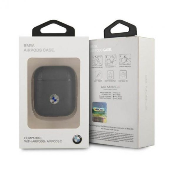 BMW BMA2SSLBK AirPods 1/2 Husă negru/negru Geniune Leather Silver Logo