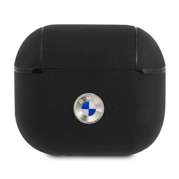 Husa BMW BMA3SSLBK AirPods 3, negru/carny/negru Husa cu logo argintiu din piele naturala