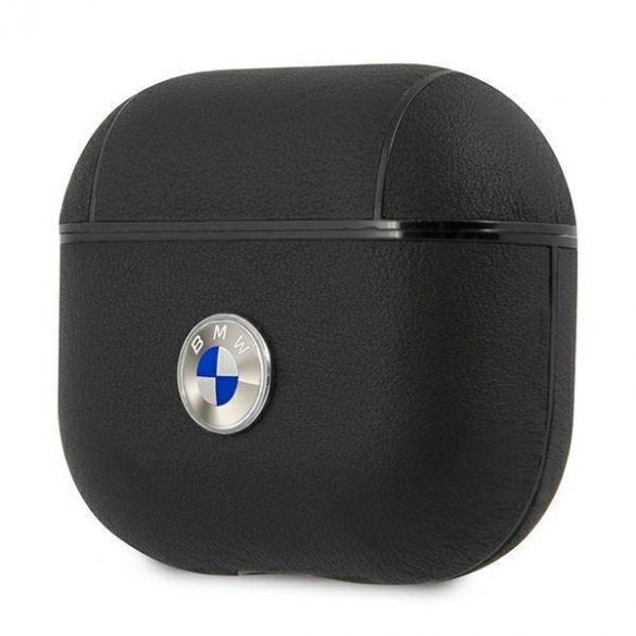 Husa BMW BMA3SSLBK AirPods 3, negru/carny/negru Husa cu logo argintiu din piele naturala