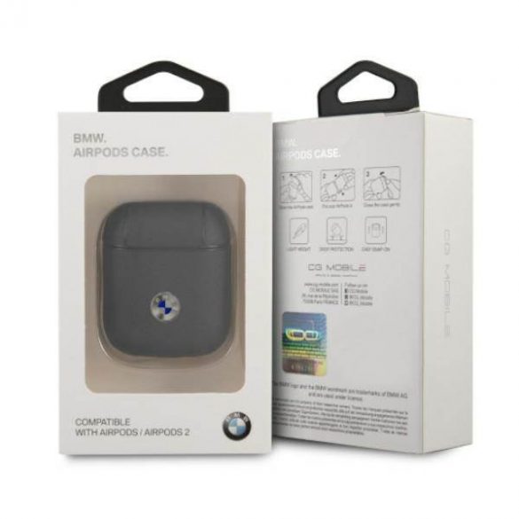 Husa BMW BMA2SSLNA AirPods 1/2, granatow/bleumarin, piele naturală Logo argintiu