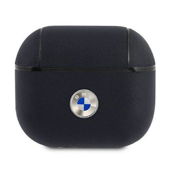 Husă BMW BMA3SSLNA AirPods 3, granatow/bleumarin, din piele naturală Husă cu logo argintiu