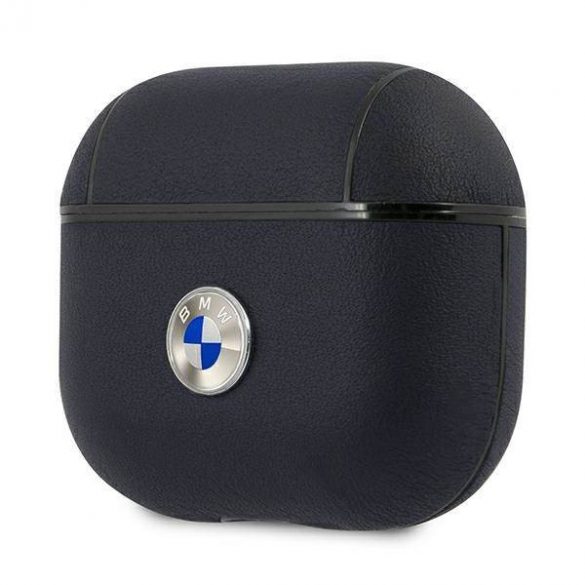 Husă BMW BMA3SSLNA AirPods 3, granatow/bleumarin, din piele naturală Husă cu logo argintiu