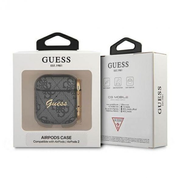 Guess GUA24GSMK AirPods 1/2 Husă gri/gri 4G Script Metal Collection