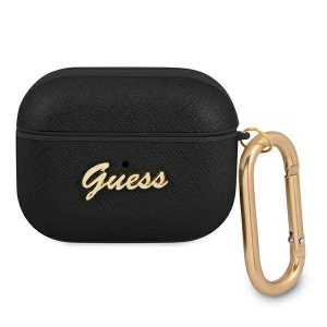 Husă Guess GUAPSASMK AirPods Pro husă Saffiano Script Metal Collection czarny/negru