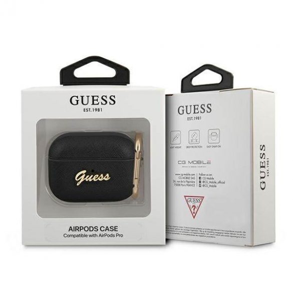 Husă Guess GUAPSASMK AirPods Pro husă Saffiano Script Metal Collection czarny/negru