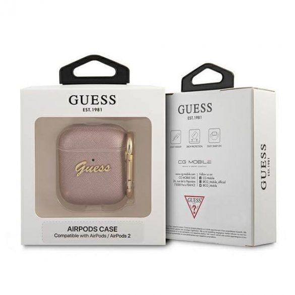 Husă Guess GUA2SASMP AirPods 1/2 rożowy/roz Saffiano Script Metal Collection