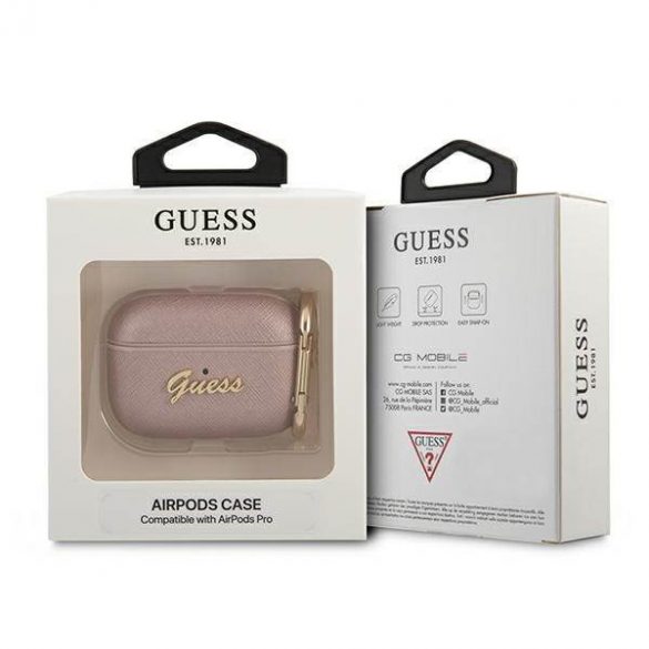 Husă Guess GUAPSASMP AirPods Pro rożowy/roz Saffiano Script Metal Collection