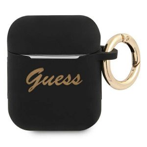 Guess GUA2SSSK AirPods 1/2 Husă negru / negru Silicone Vintage Script