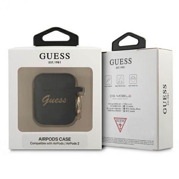 Guess GUA2SSSK AirPods 1/2 Husă negru / negru Silicone Vintage Script