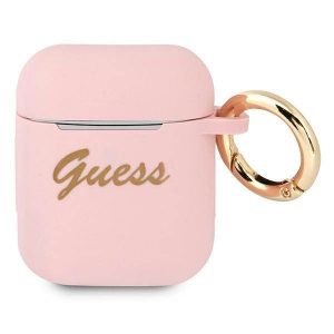 Husă Guess GUA2SSSI pentru AirPods 1/2 rożowy/roz Silicone Vintage Script