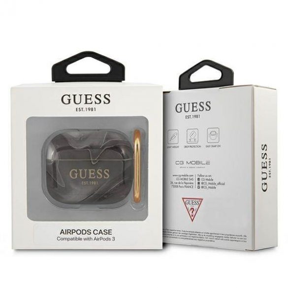 Husă Guess GUA3UNMK pentru AirPods 3, husă marmură neagră/czarny