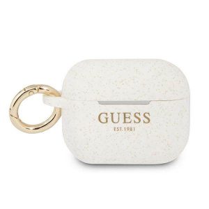 Husă Guess GUAPSGGEH AirPods Pro husă biał/albă cu sclipici din silicon