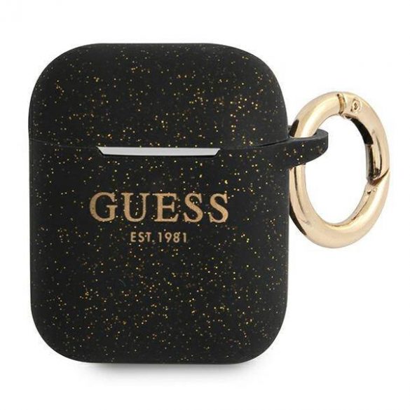 Guess GUA2SGGEK AirPods 1/2 Husă negru / negru Silicone Glitter