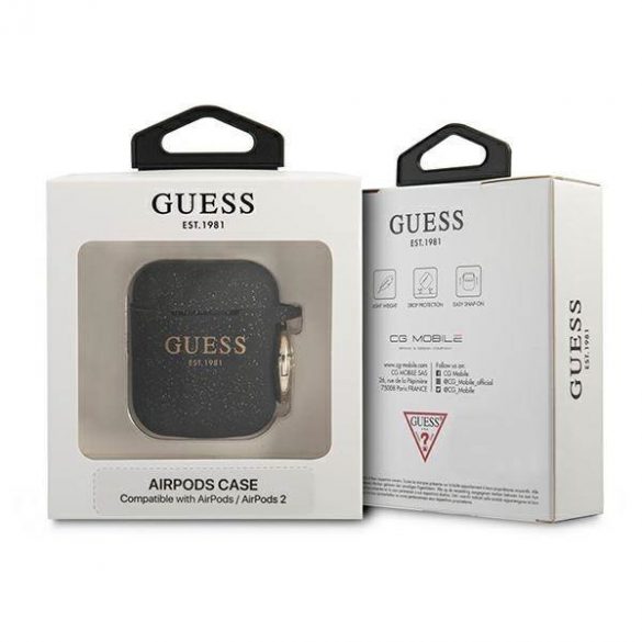 Guess GUA2SGGEK AirPods 1/2 Husă negru / negru Silicone Glitter