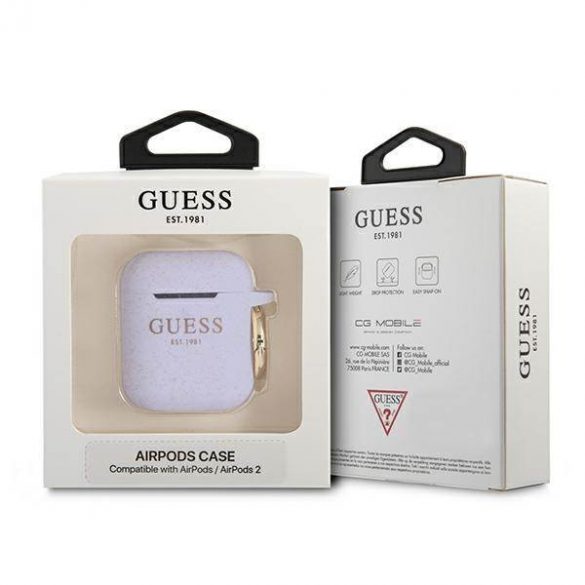 Husă Guess GUA2SGGEU pentru AirPods 1/2 violet/violet cu sclipici din silicon