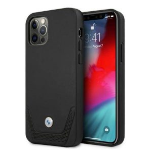 Etui BMW BMHCP12MRSWPK iPhone 12/12 Pro 6,1" carcasa rigidă neagră Husă din piele perforată