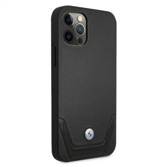 Etui BMW BMHCP12MRSWPK iPhone 12/12 Pro 6,1" carcasa rigidă neagră Husă din piele perforată