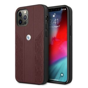 Etui BMW BMHCP12MRSPPR iPhone 12/12 Pro 6,1" czerwony/rosu Hardcase Leather Curve Perforate