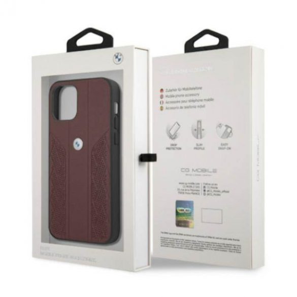 Etui BMW BMHCP12MRSPPR iPhone 12/12 Pro 6,1" czerwony/rosu Hardcase Leather Curve Perforate