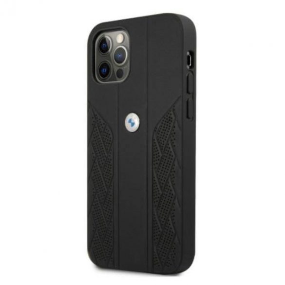 Etui BMW BMHCP12MRSPPK iPhone 12/12 Pro 6,1" carcasa rigidă/neagră Husă piele curbă perforată