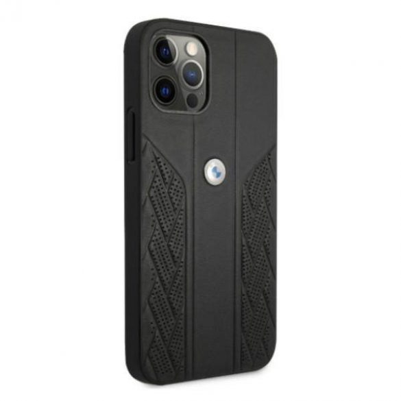 Etui BMW BMHCP12MRSPPK iPhone 12/12 Pro 6,1" carcasa rigidă/neagră Husă piele curbă perforată