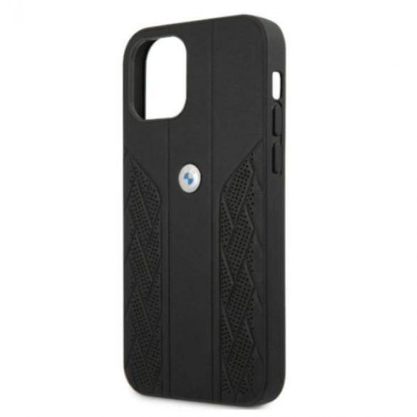 Etui BMW BMHCP12MRSPPK iPhone 12/12 Pro 6,1" carcasa rigidă/neagră Husă piele curbă perforată