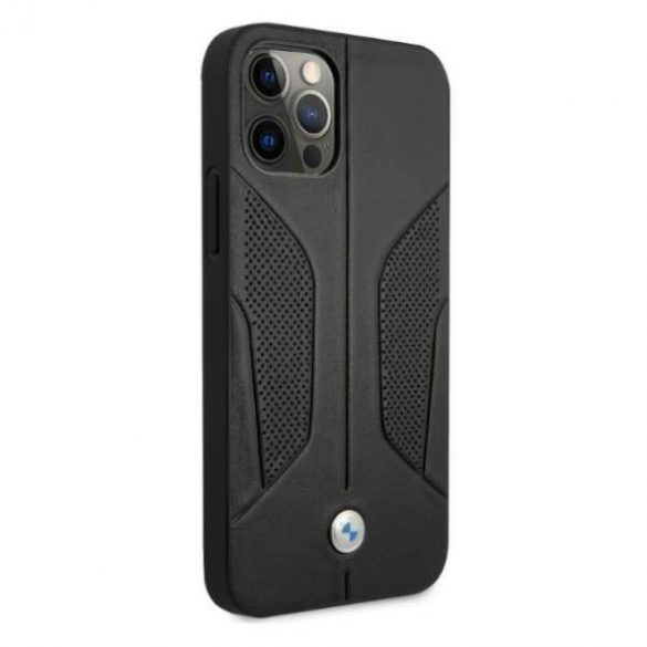 Etui BMW BMHCP12MRSCSK iPhone 12/12 Pro 6,1" carcasa rigidă/neagră Husă laterală perforată din piele