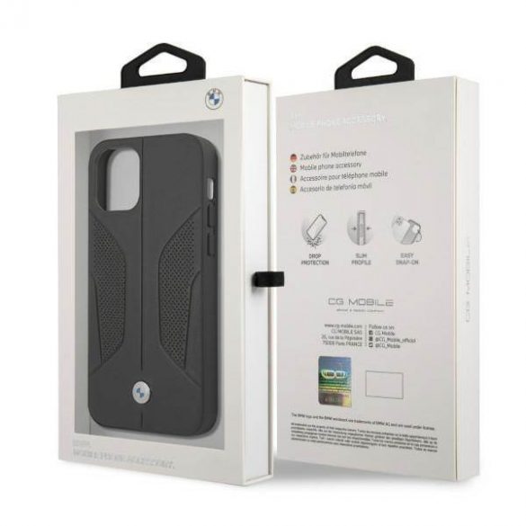 Etui BMW BMHCP12MRSCSK iPhone 12/12 Pro 6,1" carcasa rigidă/neagră Husă laterală perforată din piele