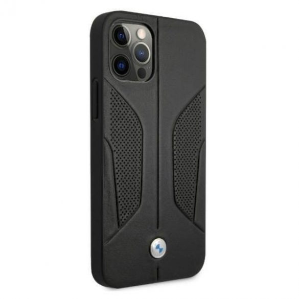 Etui BMW BMHCP12LRSCSK iPhone 12 Pro Max 6,7" carcasă/neagră Husă rigidă din piele Perforate Sides