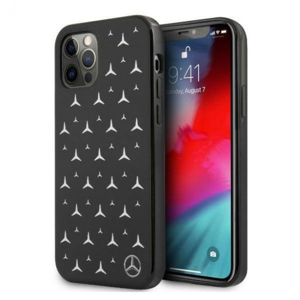 Mercedes MEHCP12LESPBK Carcasă rigidă pentru iPhone 12 Pro Max 6,7 inchi, negru/czarny, cu model Silver Stars