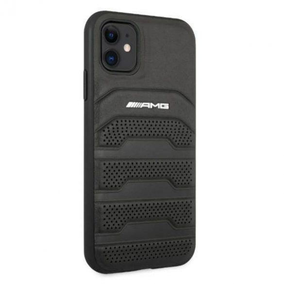 AMG AMHCN61GSEBK Husă rigidă din piele pentru iPhone 11 / Xr 6,1 inchi/negru Linii gravate din piele