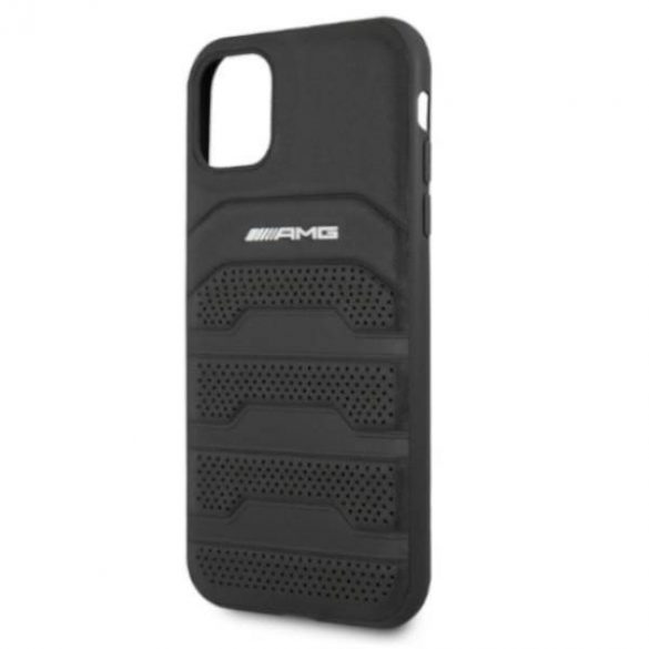 AMG AMHCN61GSEBK Husă rigidă din piele pentru iPhone 11 / Xr 6,1 inchi/negru Linii gravate din piele