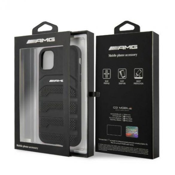 AMG AMHCN61GSEBK Husă rigidă din piele pentru iPhone 11 / Xr 6,1 inchi/negru Linii gravate din piele