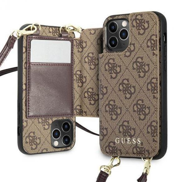 Guess GUHCP12MCB4GB iPhone 12 / 12 Pro 6,1" maro/brązowy husă rigidă 4G Crossbody cu slot pentru carduri