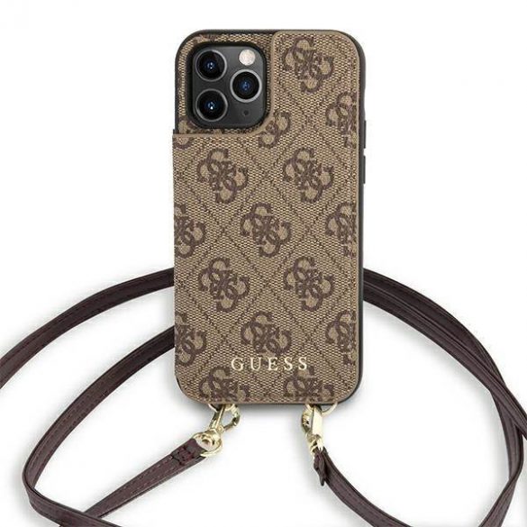 Guess GUHCP12MCB4GB iPhone 12 / 12 Pro 6,1" maro/brązowy husă rigidă 4G Crossbody cu slot pentru carduri