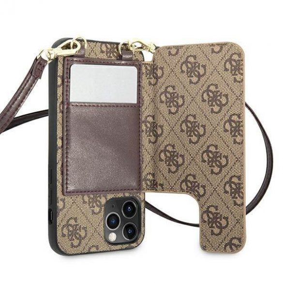 Guess GUHCP12MCB4GB iPhone 12 / 12 Pro 6,1" maro/brązowy husă rigidă 4G Crossbody cu slot pentru carduri