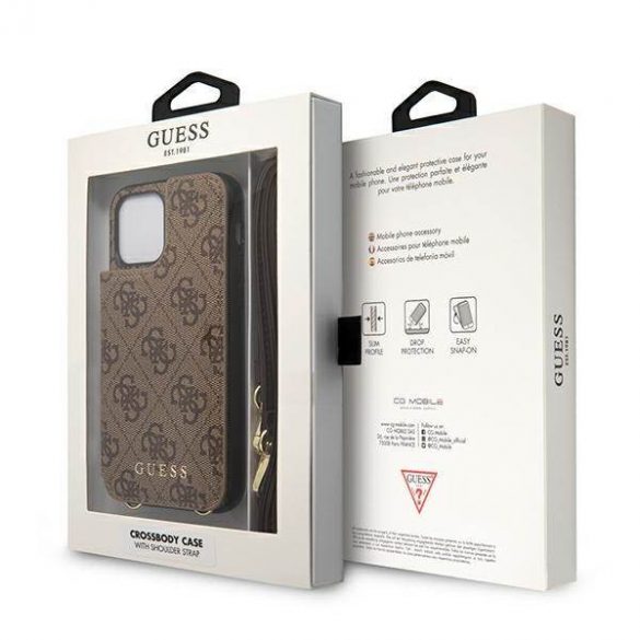 Guess GUHCP12MCB4GB iPhone 12 / 12 Pro 6,1" maro/brązowy husă rigidă 4G Crossbody cu slot pentru carduri