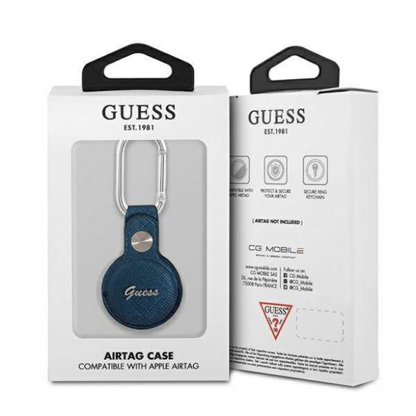 Husa Guess GUATPSASRSB AirTag niebieski/albastru Saffiano Vintage Script