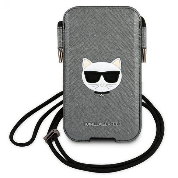 Karl Lagerfeld Torebka KLHCP12LOPHCHG 6,7" szary/grey hardcase Saffiano Ikonik Choupette Headcase