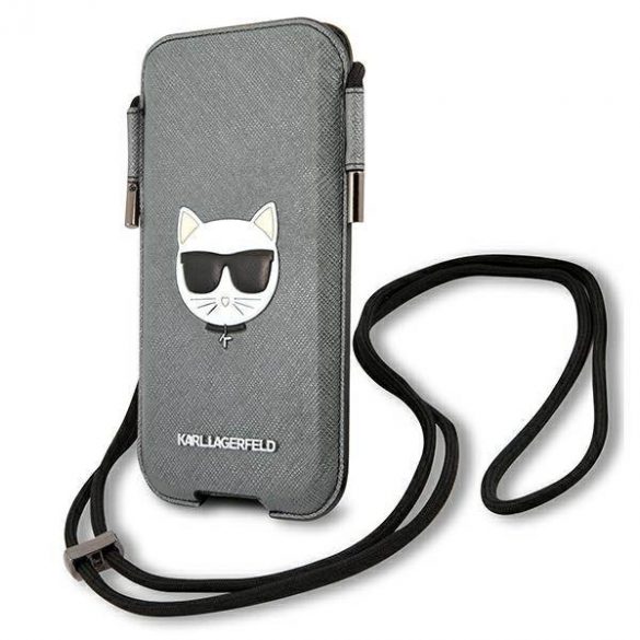 Karl Lagerfeld Torebka KLHCP12LOPHCHG 6,7" szary/grey hardcase Saffiano Ikonik Choupette Headcase