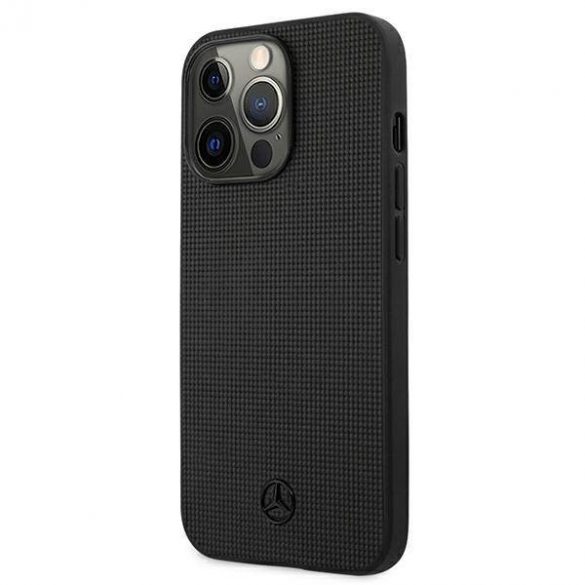 Mercedes MEHCP13LMBLBK iPhone 13 Pro / 13 6,1" carcasa rigidă/neagră Husă din piele cu plasă metalică cu logo