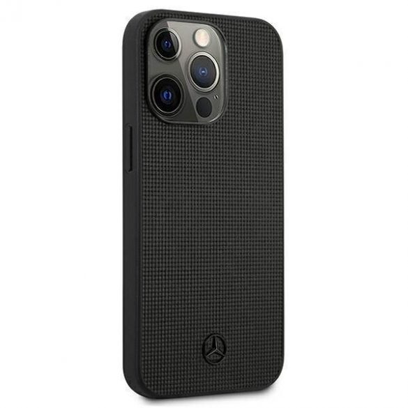 Mercedes MEHCP13LMBLBK iPhone 13 Pro / 13 6,1" carcasa rigidă/neagră Husă din piele cu plasă metalică cu logo