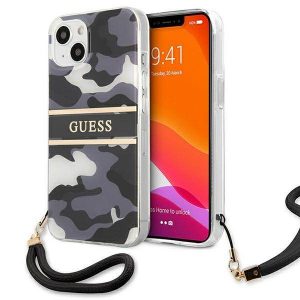 Guess GUHCP13SKCABBK Husă rigidă Camo Strap Collection pentru iPhone 13 mini 5,4 inchi/negru