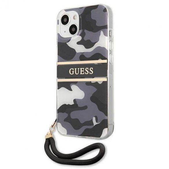 Guess GUHCP13MKCABBK iPhone 13 / 14 / 15 6.1" carcasa rigidă/neagră Camo Strap Collection