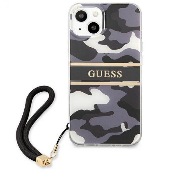 Guess GUHCP13MKCABBK iPhone 13 / 14 / 15 6.1" carcasa rigidă/neagră Camo Strap Collection