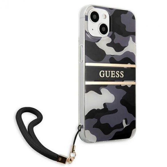 Guess GUHCP13MKCABBK iPhone 13 / 14 / 15 6.1" carcasa rigidă/neagră Camo Strap Collection